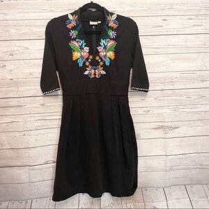 Eshakti | black floral tropical embroidered dress